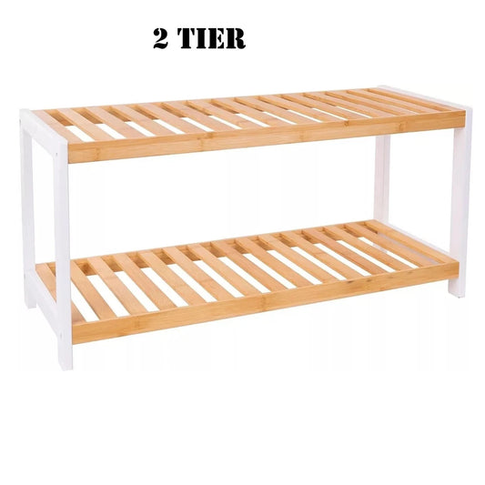 2 TIER SHOE RACK NATURAL BAMBOO FOOTWEAR STORAGE UNIT WOODEN RACK