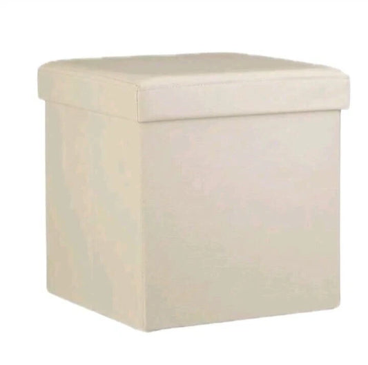 Cream Faux Leather Folding Storage Box Ottoman Seat Stool Storage Boxes Home Footstool