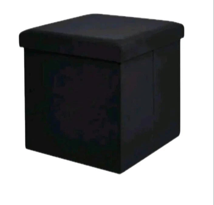 Black Faux Leather Folding Storage Box Ottoman Seat Stool Storage Box Home Footstool