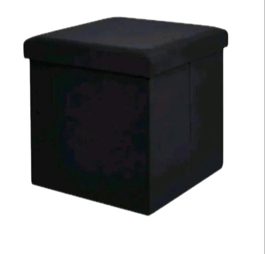 Black Faux Leather Folding Storage Box Ottoman Seat Stool Storage Box Home Footstool