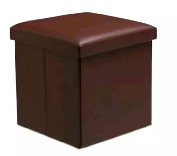 Brown Faux Leather Folding Storage Box Ottoman Seat Stool Storage Boxes Home Footstool