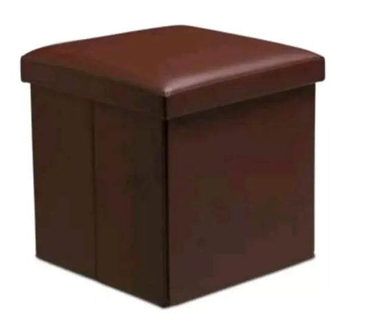 Brown Faux Leather Folding Storage Box Ottoman Seat Stool Storage Boxes Home Footstool