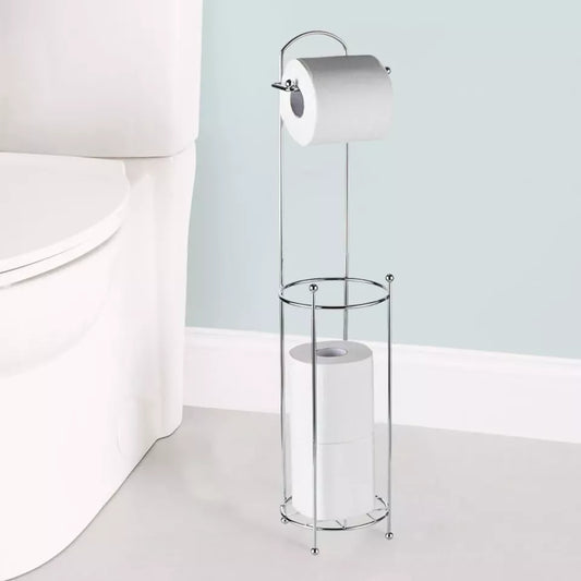 Chrome Tissue Holder Free Standing Toilet Paper Roll Holder Wire Frame Modern