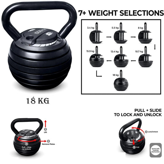 18KG Adjustable Kettlebell Weight Exercise Home Gym Fitness Workout